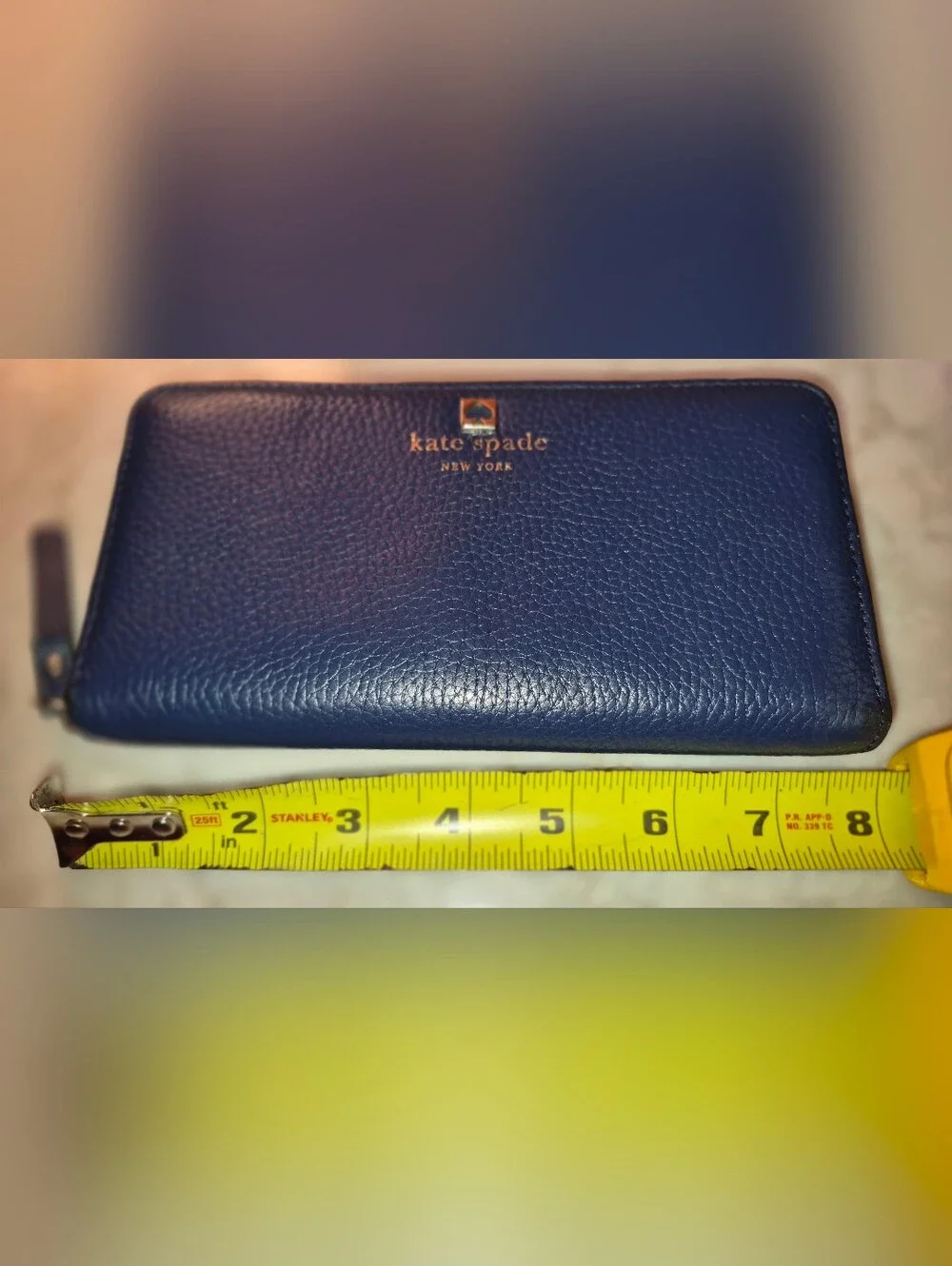 Kate Spade New York Staci Wallet in Navy Blue Pebbled Leather